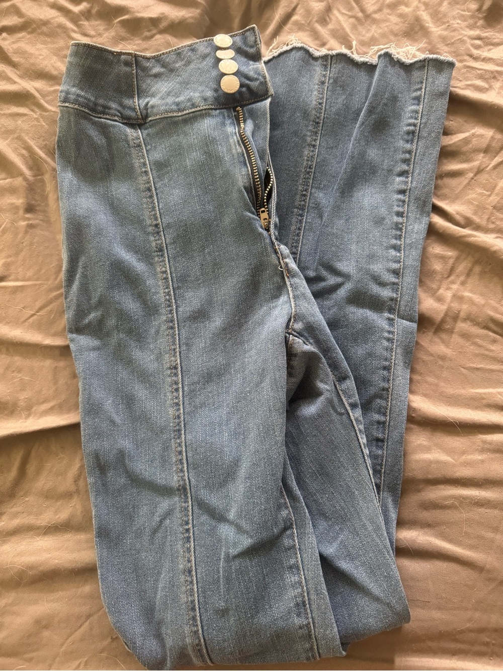 SHEIN Light Blue High-Waist Flare Jeans with Button Trim